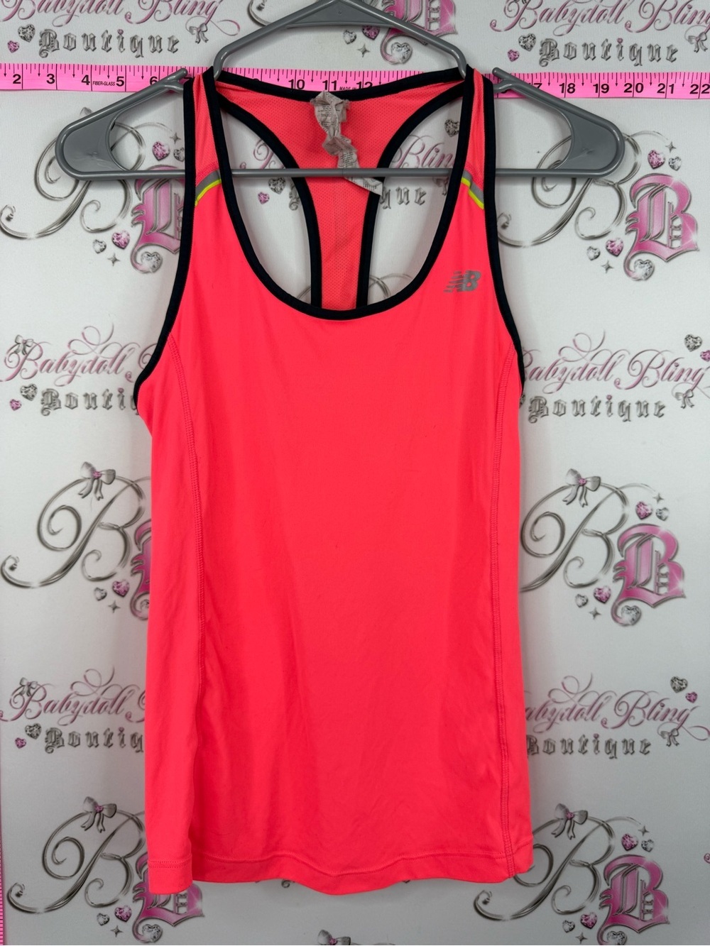 New Balance Neon Coral Racerback Tank with Black Trim